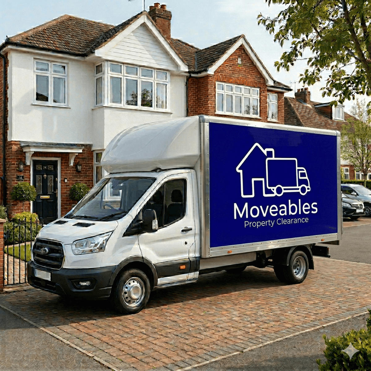 Moveables van parked outside a house ready for clearance